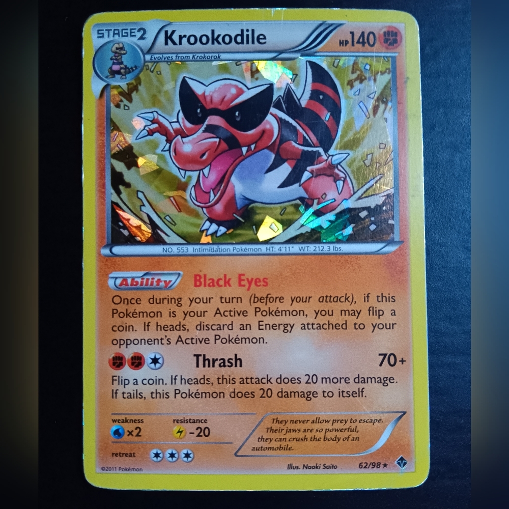 Krookodile BW Pokemon Card - Emerging Powers - 62/98 Rare Holo Cracked Ice